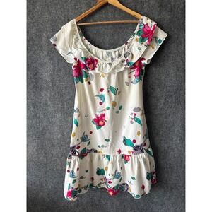 Hilo Hattie Hawaiian MuMu Dress Women M White Floral Shell Resort Vacaation